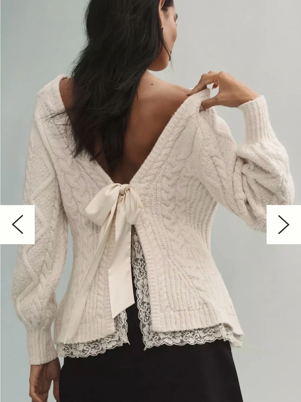 Anthropologie Open-Back Bow-Detail Chunky-Knit Sweater XL - Picture 2 of 11
